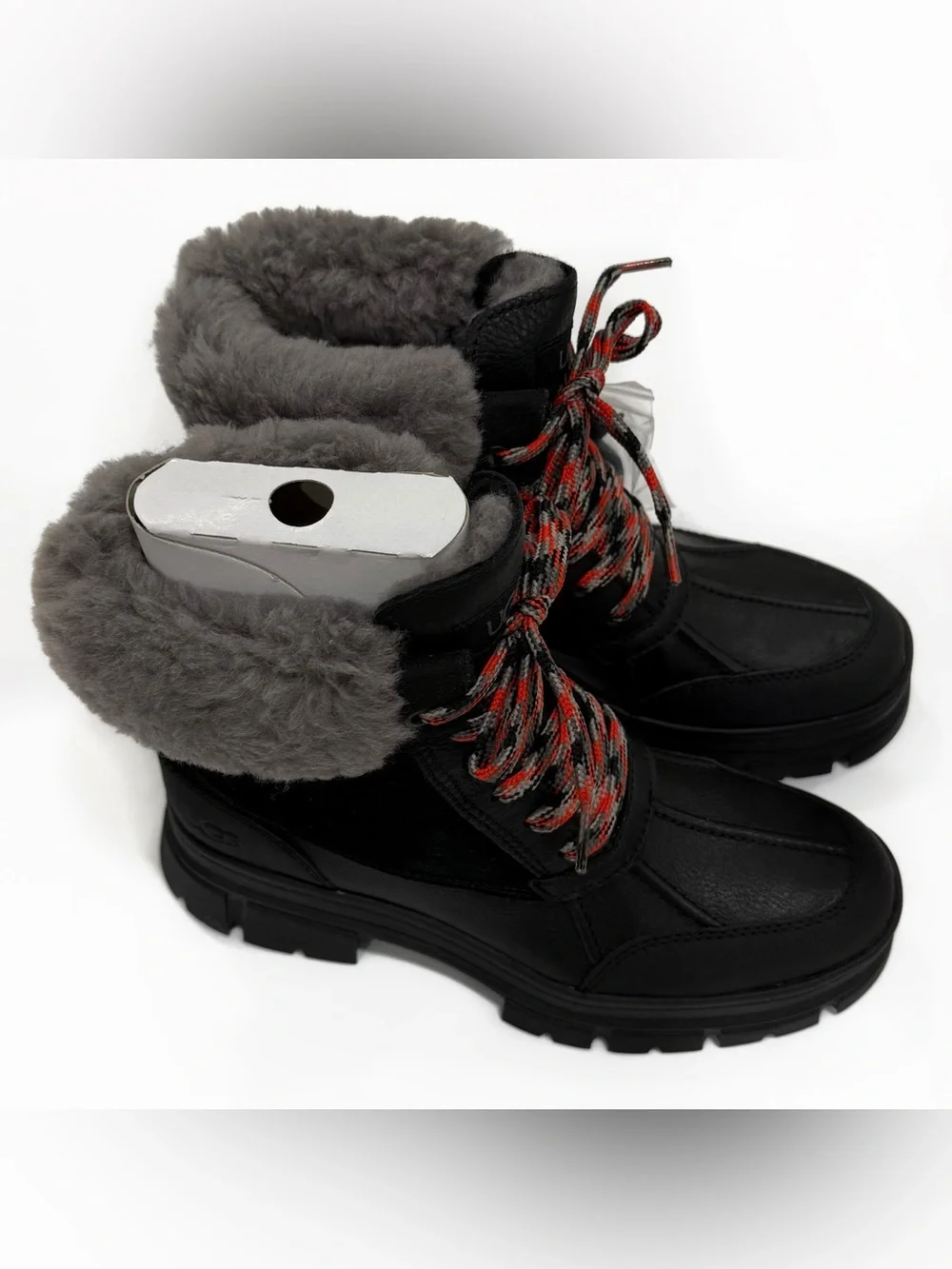 UGG Ashton Addies black waterproof boots with charcoal gray fur lining | Size 8